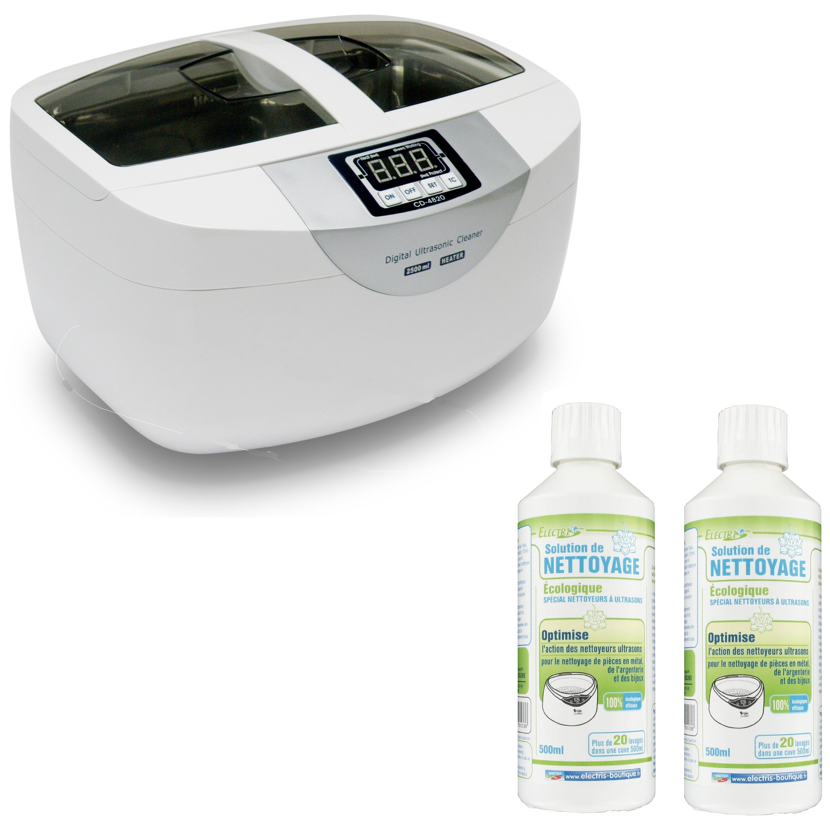 ELECTRIS Pack nettoyeur à ultrasons 600 ml + 1 solution de nettoyage 500 ml  pas cher 
