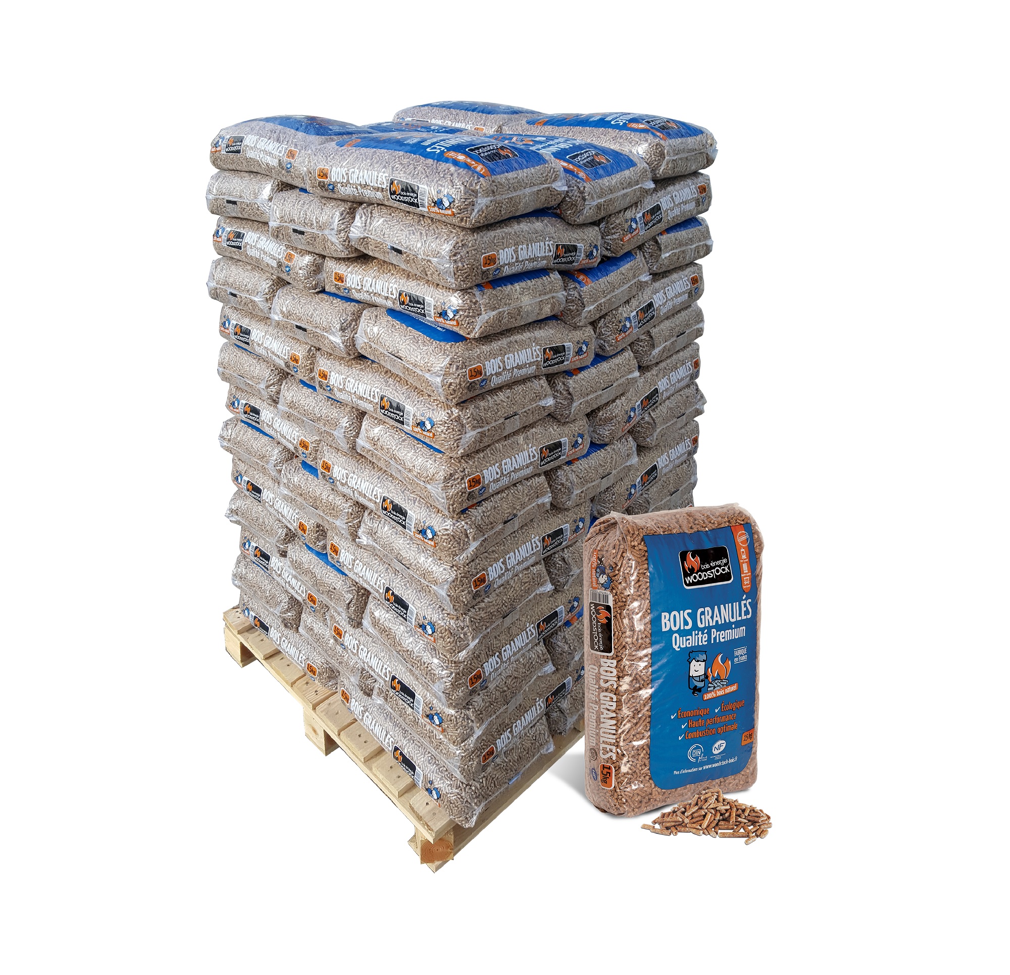 WOODSTOCK Pellets granulés de bois 100% naturel premium NF din+ 15kg pas  cher 