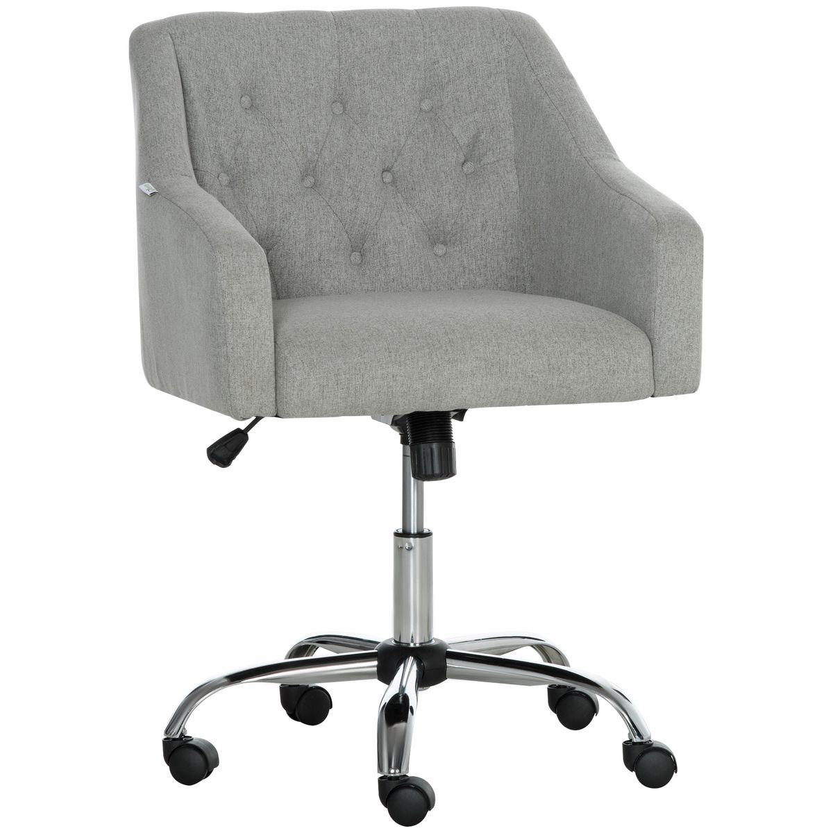 VINSETTO Chaise de bureau design Chesterfield capitonné hauteur réglable pivotant 360° fonction bascule piètement chromé tissu gris