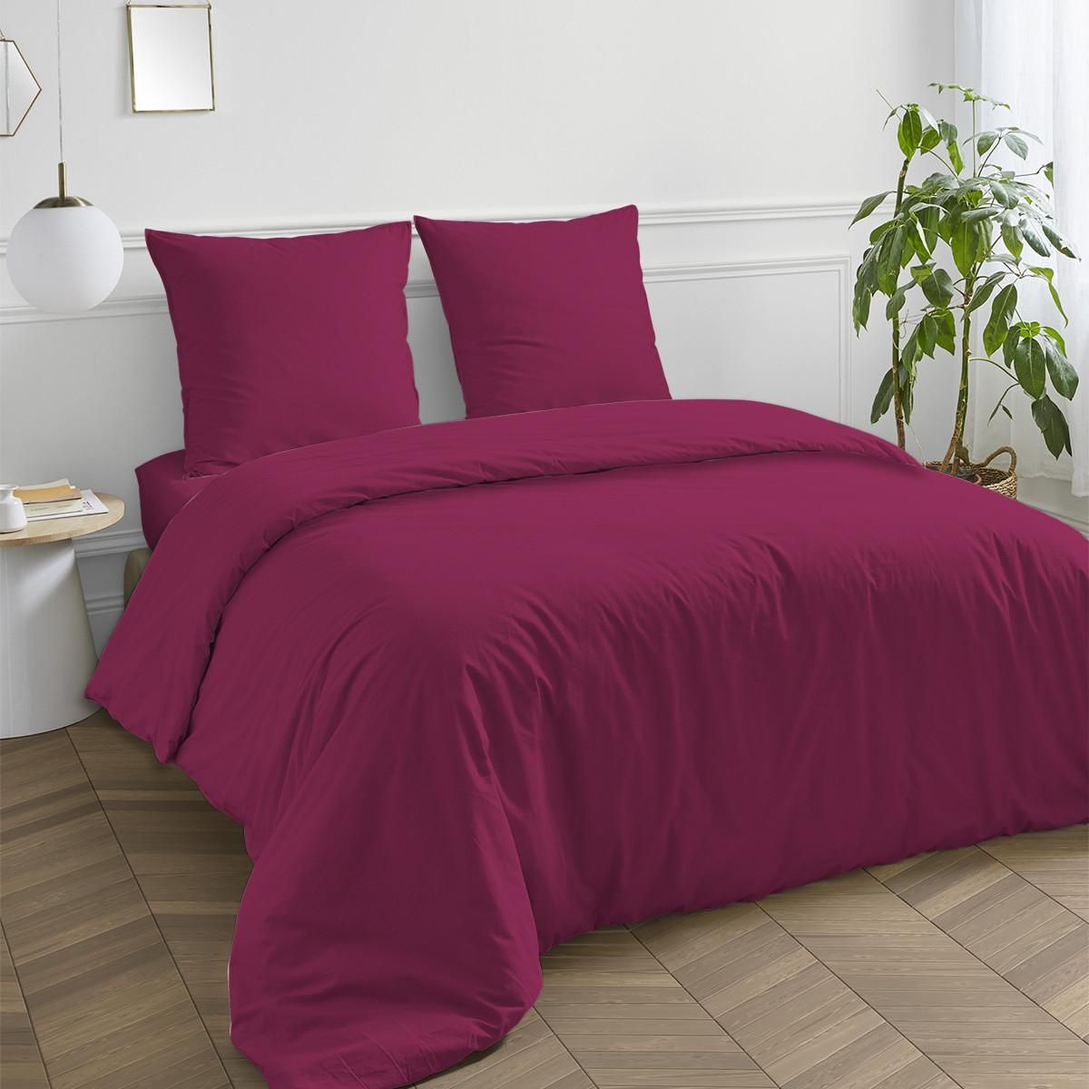 FUTURE HOME Housse de couette en coton 57 fils unie magenta