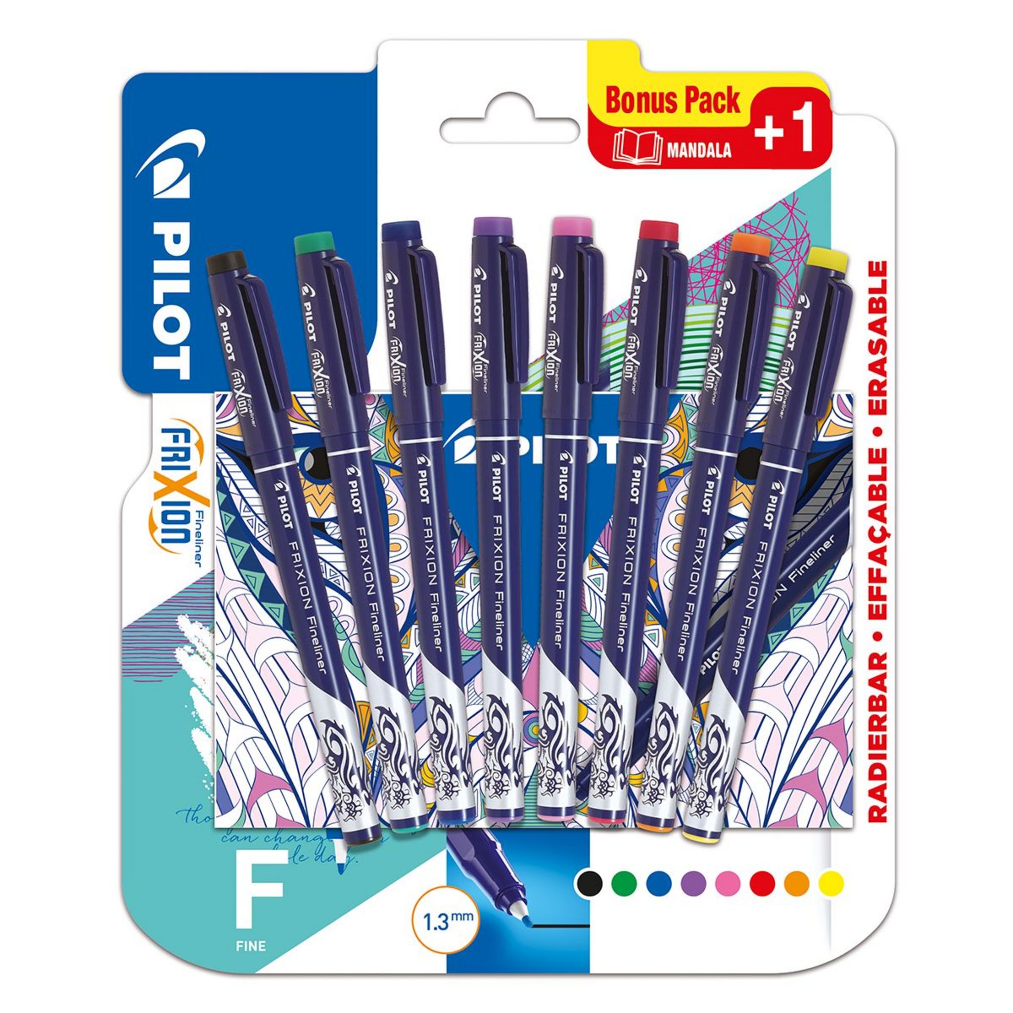 PILOT Lot de 8 stylos effaçables pointe moyenne noir/vert/bleu