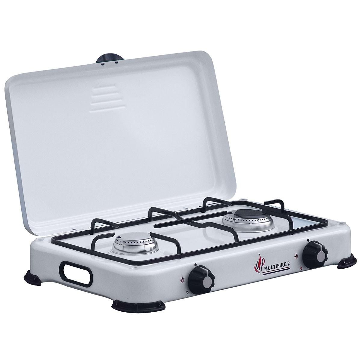 INTEC Plaque de cuisson gaz portable 2 feux 3200W Réchaud à gaz butane ou  propane Blanc laqué Couvercle pas cher 