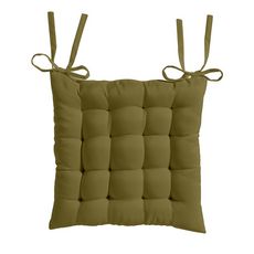 Galette de chaise matelassée unie en coton 550 g/m² à nouettes  (Vert kaki)