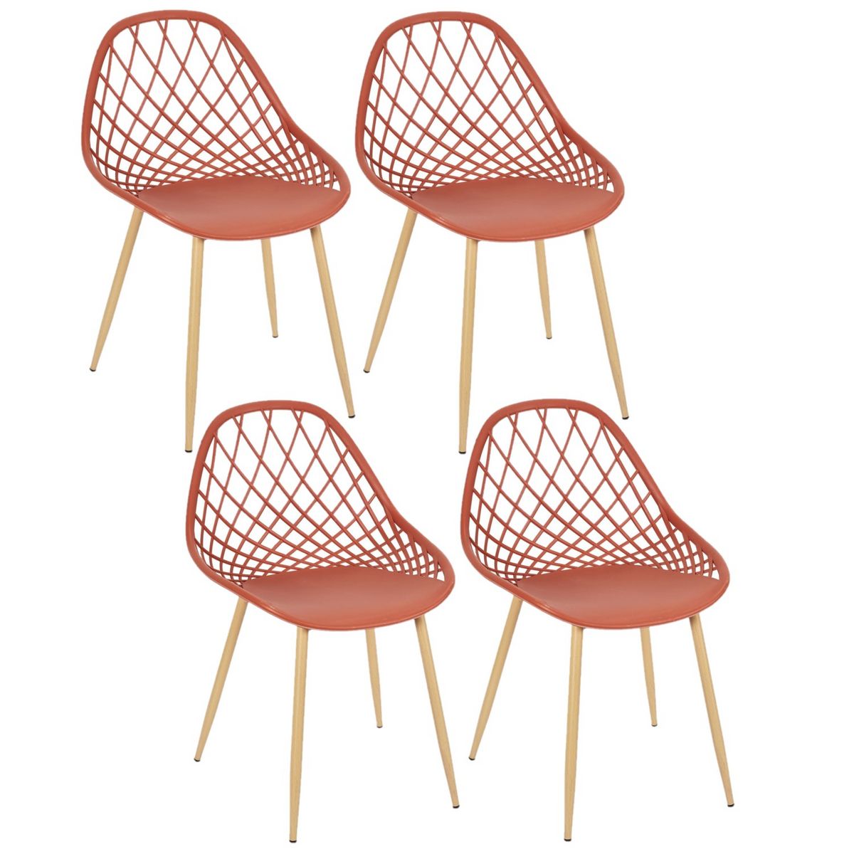 TOILINUX Lot de 4 chaises d'extérieur Malaga en polypropylène - Terracotta