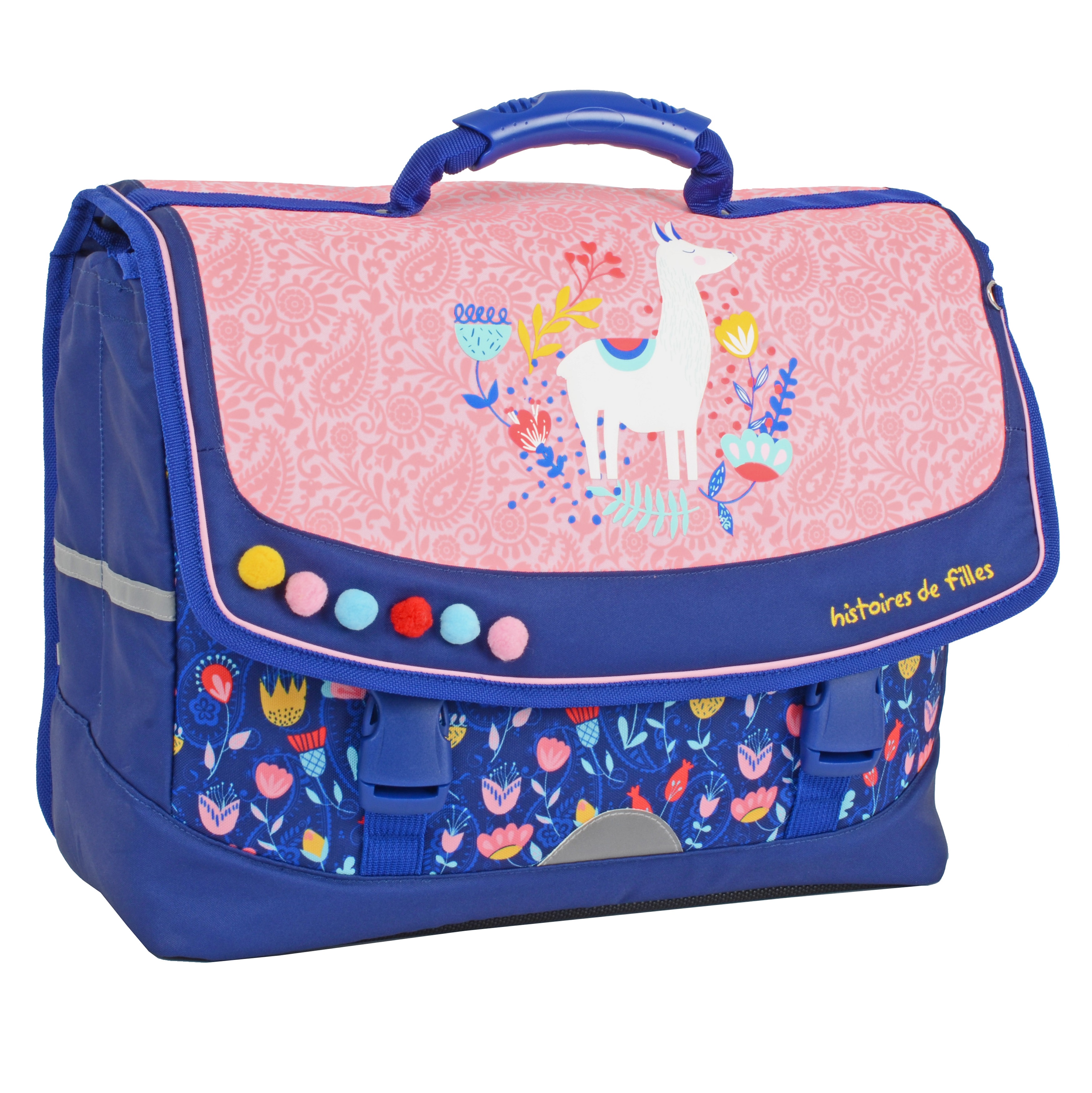 AUCHAN Cartable 41cm Premium Fleurs bleu et rose pas cher Auchan.fr