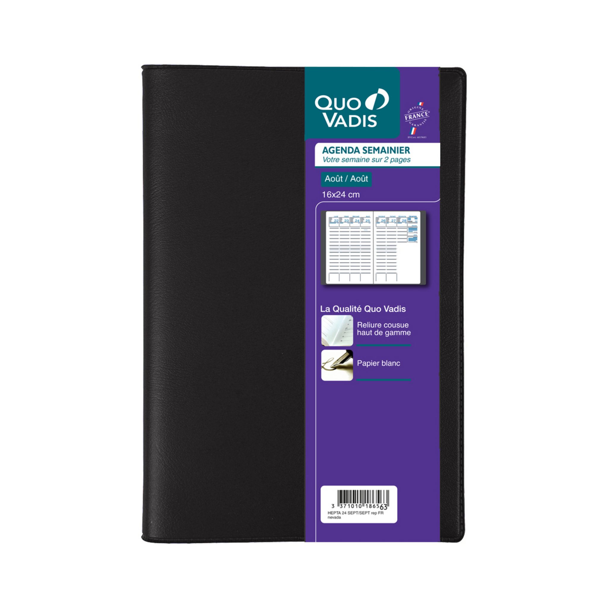 QUO VADIS Agenda semainier 16x24 cm Quovadis - Noir pas cher