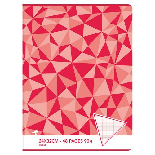 Cahier piqué 24x32cm 48 pages grands carreaux Seyes rouge motif triangles