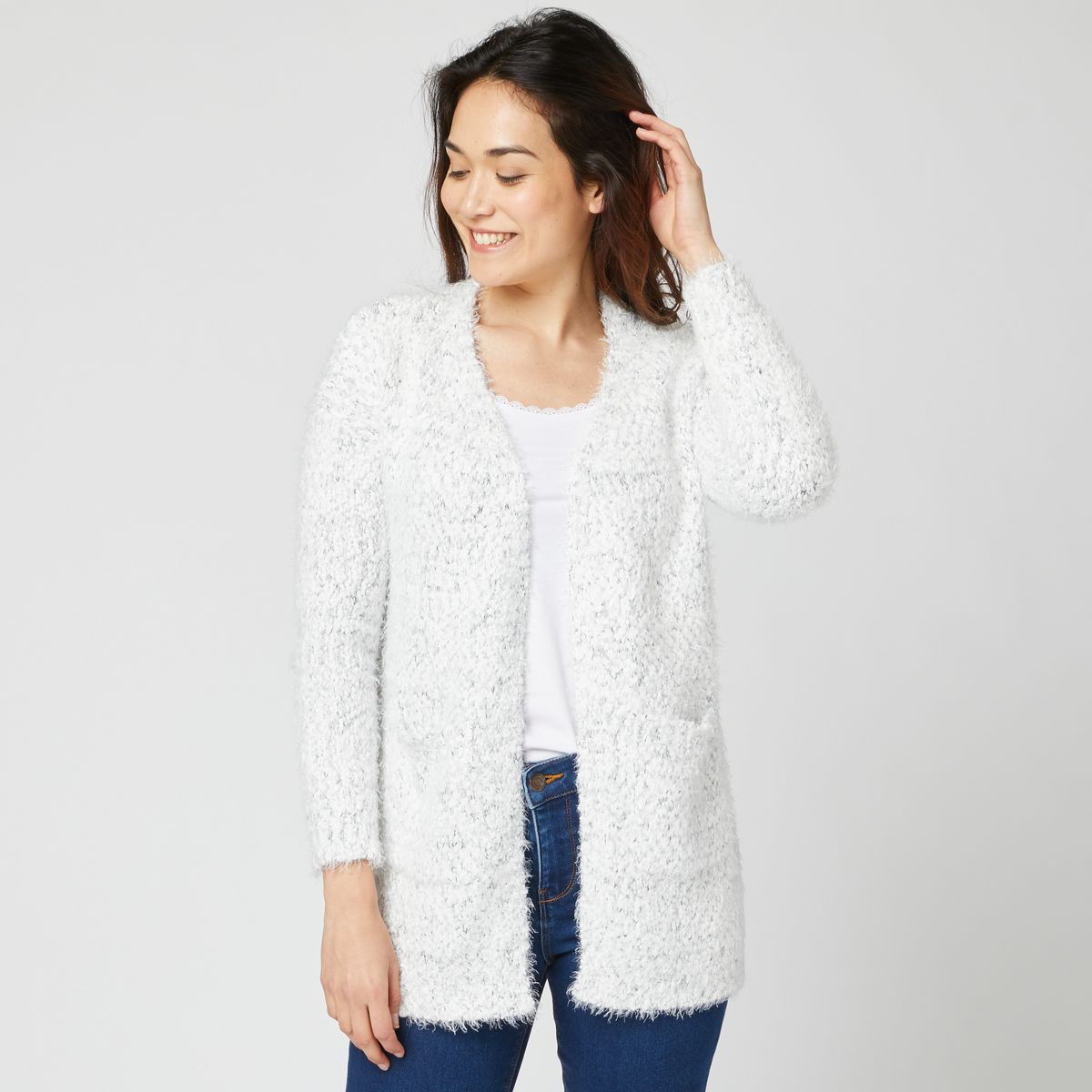 IN EXTENSO Gilet long popcorn blanc femme pas cher - Auchan.fr