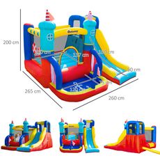 OUTSUNNY Château gonflable enfant - toboggan, trampoline, piscine, mur d'escalade - gonfleur, sac de transport inclus - dim. 2,65L x 2,6l x 2H m - polyester multicolore