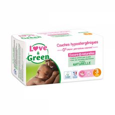 Love and Green - 312 couches hypoallergéniques écologiques - Taille 3 (4 à 9 kg)