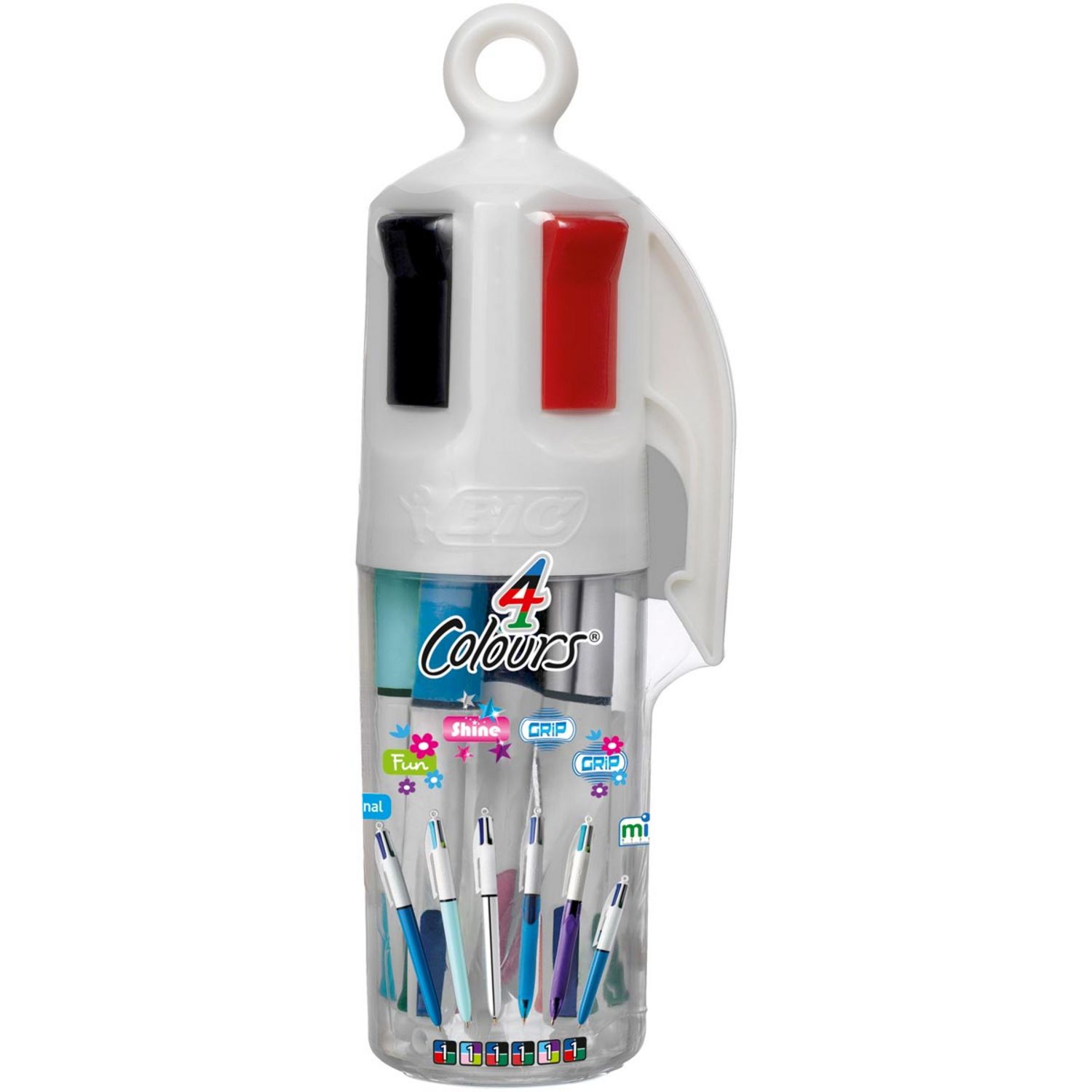 BIC Lot de 3 stylos bille 4 couleurs rétractables pointe moyenne Shine 1  argent/1 rose/1 bleu pas cher 