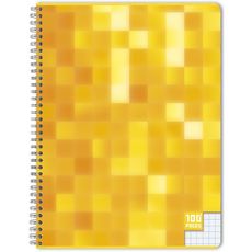 AUCHAN Cahier 24x32cm 100 pages grands carreaux Seyes à spirale jaune motif pixellisé