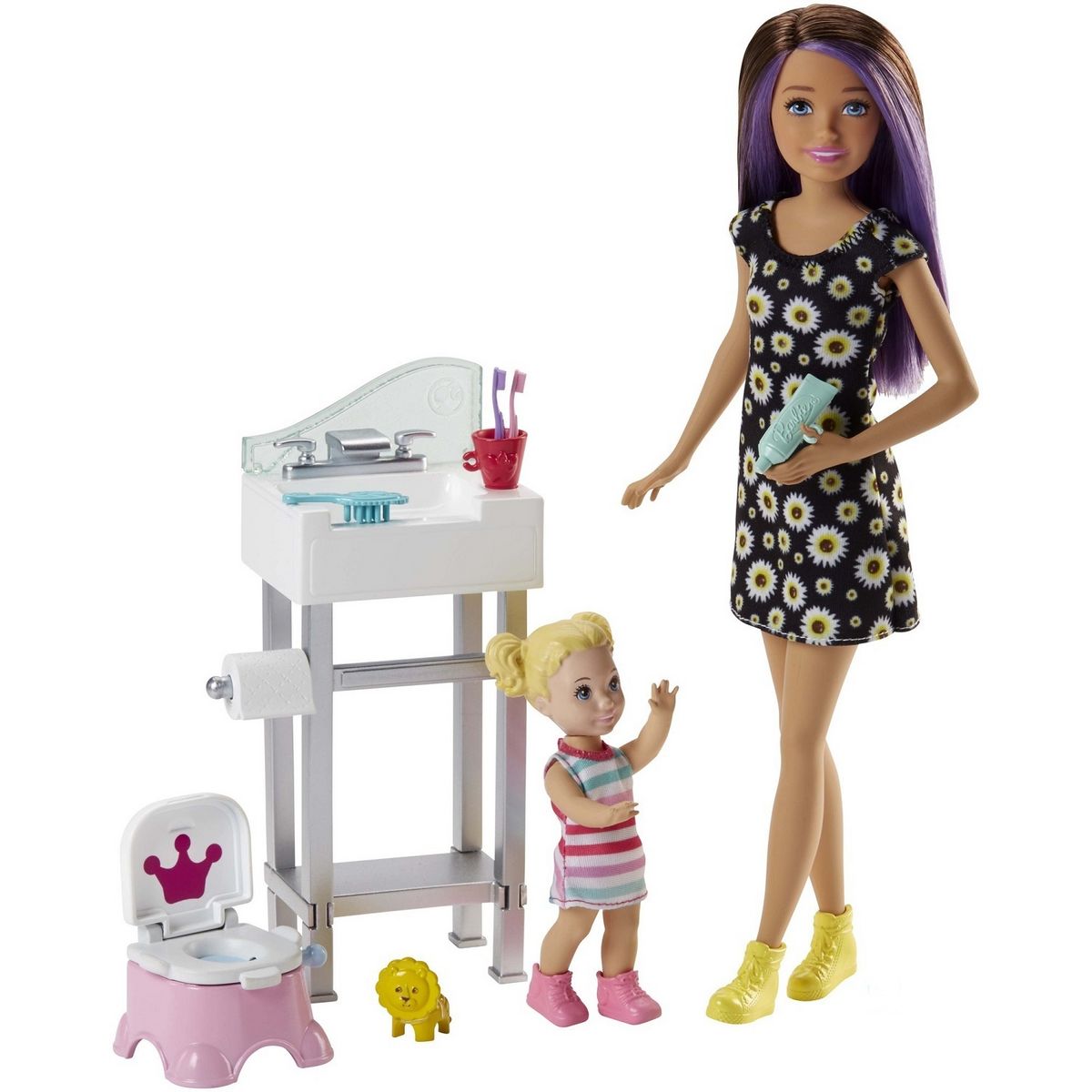 BARBIE Coffret babysitter et enfant - Barbie - SALLE DE BAIN pas cher 