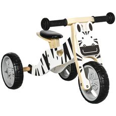 Tricycle draisienne enfant 2 en 1 - selle réglable - roues EVA texturées, guidon ergonomique, poignée transport - panneaux bois motif zèbre