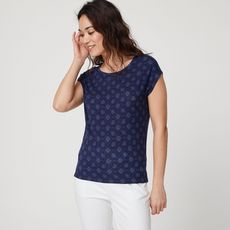 IN EXTENSO T-shirt manches courtes bleu marine imprimé graphiques femme (Bleu marine)