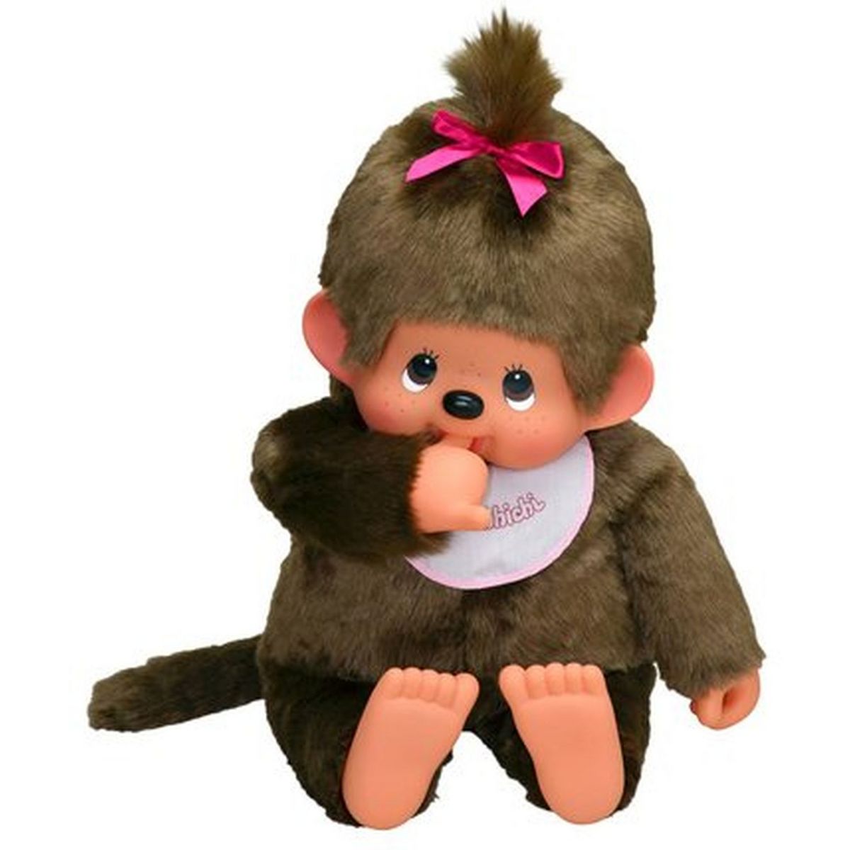 Peluche Monchhichi Mamie - BANDAI - 20 cm - Gris et rose