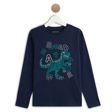 IN EXTENSO Tee shirt manches longues dinosaure garçon (Bleu marine )