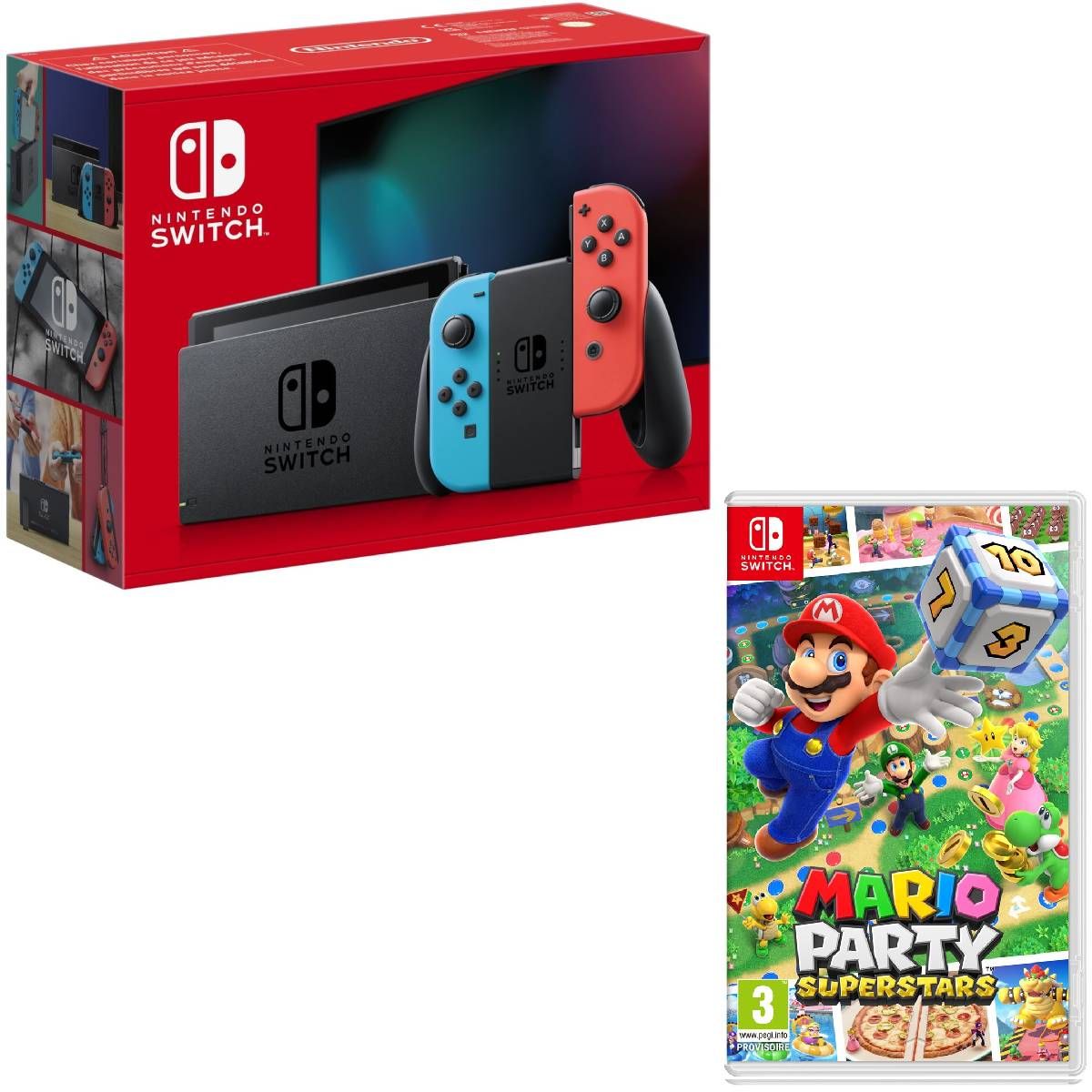Lot Console Nintendo Switch 1.2 Neon Rouge et Bleu + Mario Party Superstars Nintendo Switch