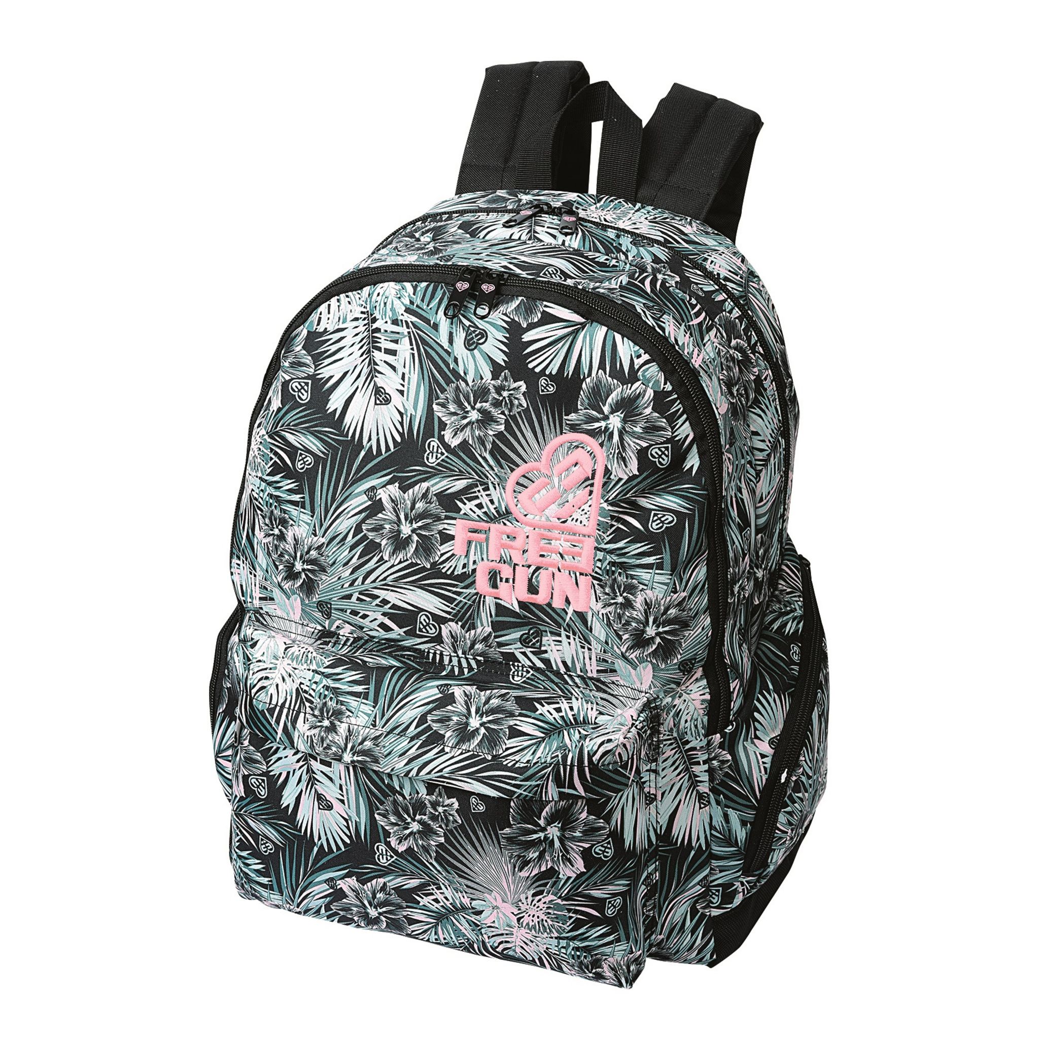 Sac a dos 2 compartiments poche avant fille Miss Freegun imprime floral pas cher Auchan