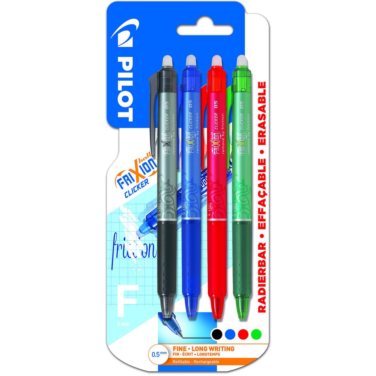 PILOT Lot de 8 stylos effaçables pointe moyenne noir/vert/bleu  clair/bleu/violet/rose/rouge/orange FriXion Ball + 1 emploi du temps pas  cher 