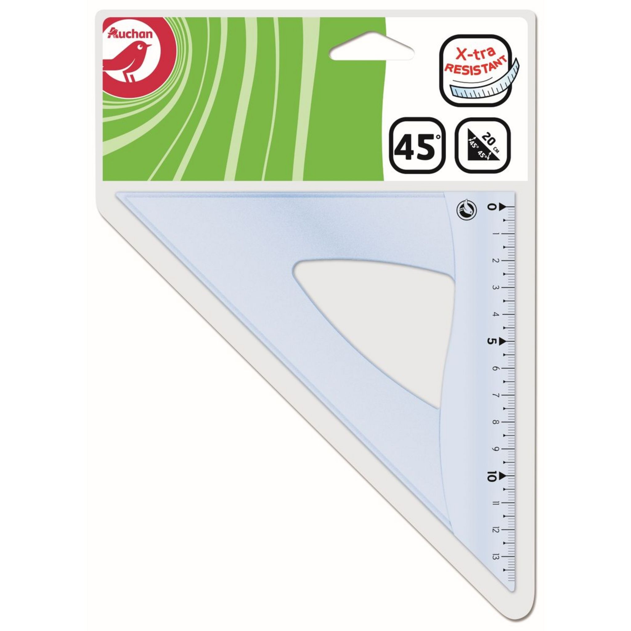 AUCHAN Equerre en plastique incassable 45° 20cm bleu pas cher