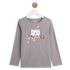 IN EXTENSO T-shirt manches longues chat fille (Gris chiné)