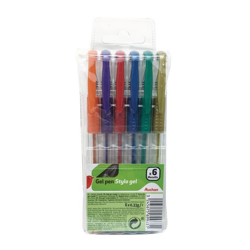 Lot de 6 stylos gel métalliques coloris assortis