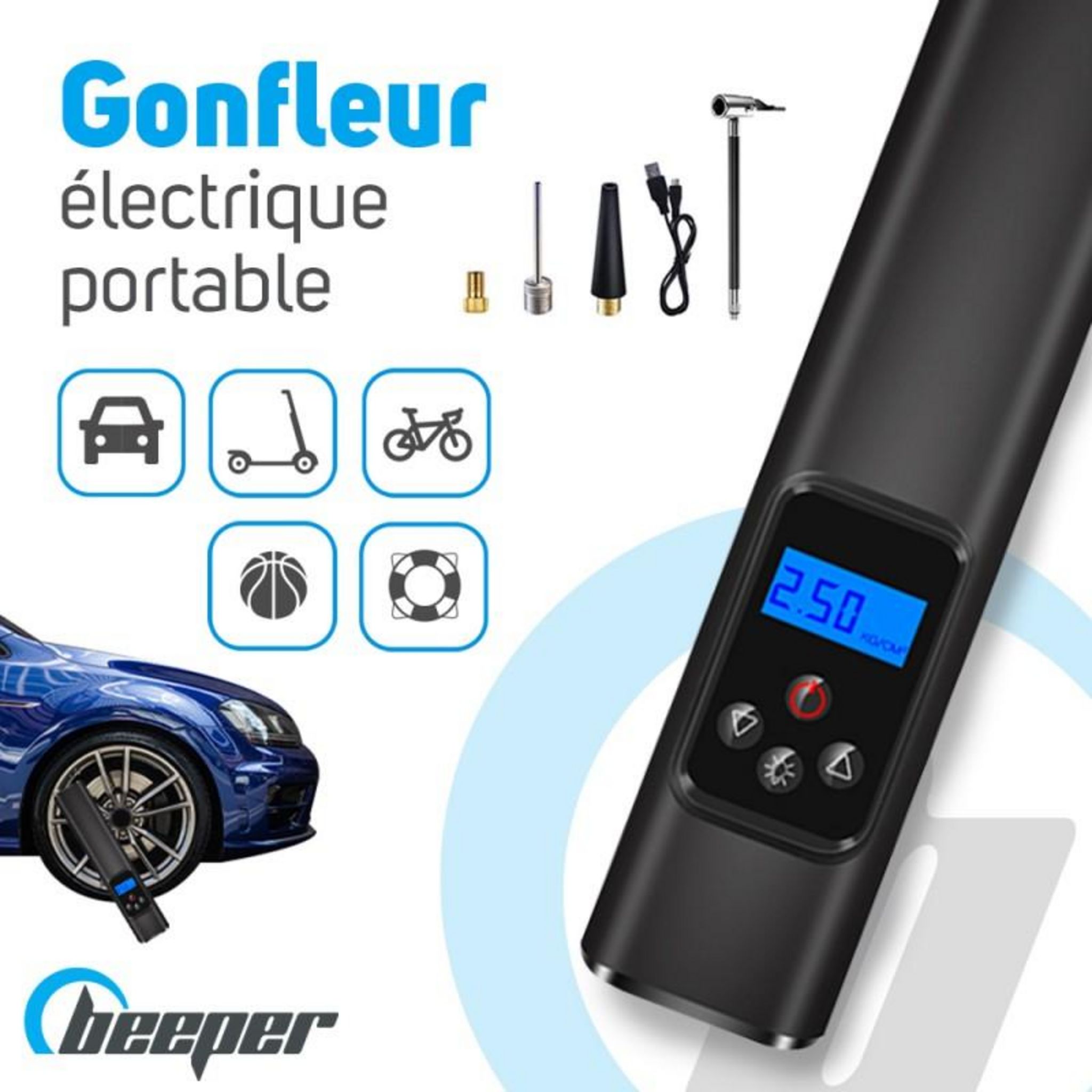 BEEPER Gonfleur électrique pour voiture, trottinette électrique, ballon,  vélo, etc. ME140 - Couchages à la Fnac