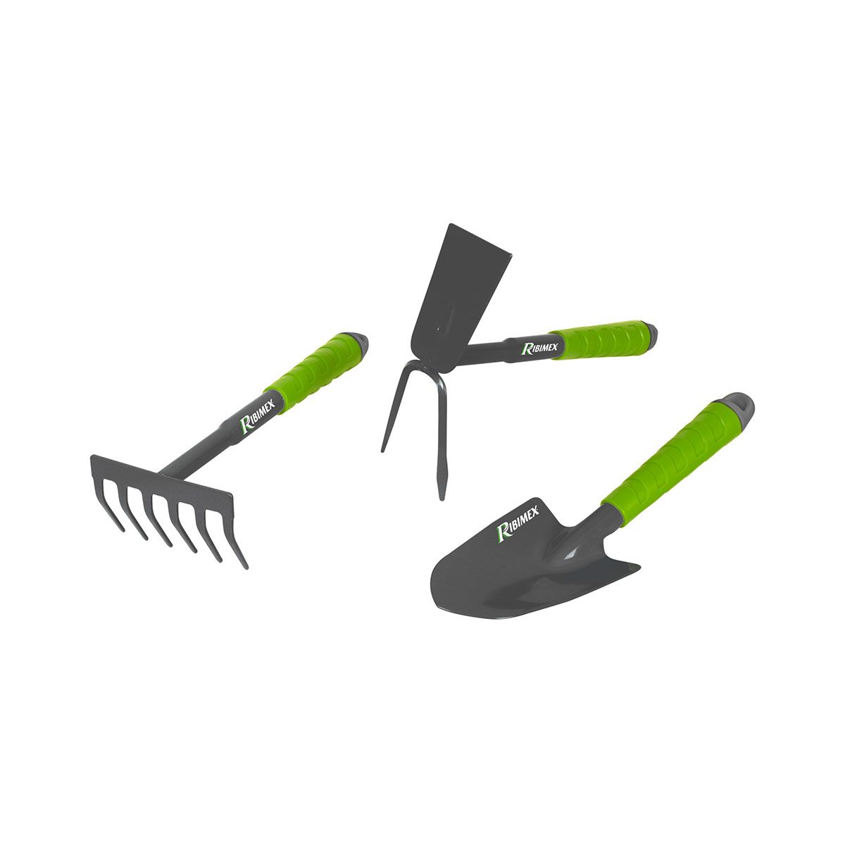 Ribimex Lot de 3 outils de jardinage en acier : râteau, serfouette, transplanteur