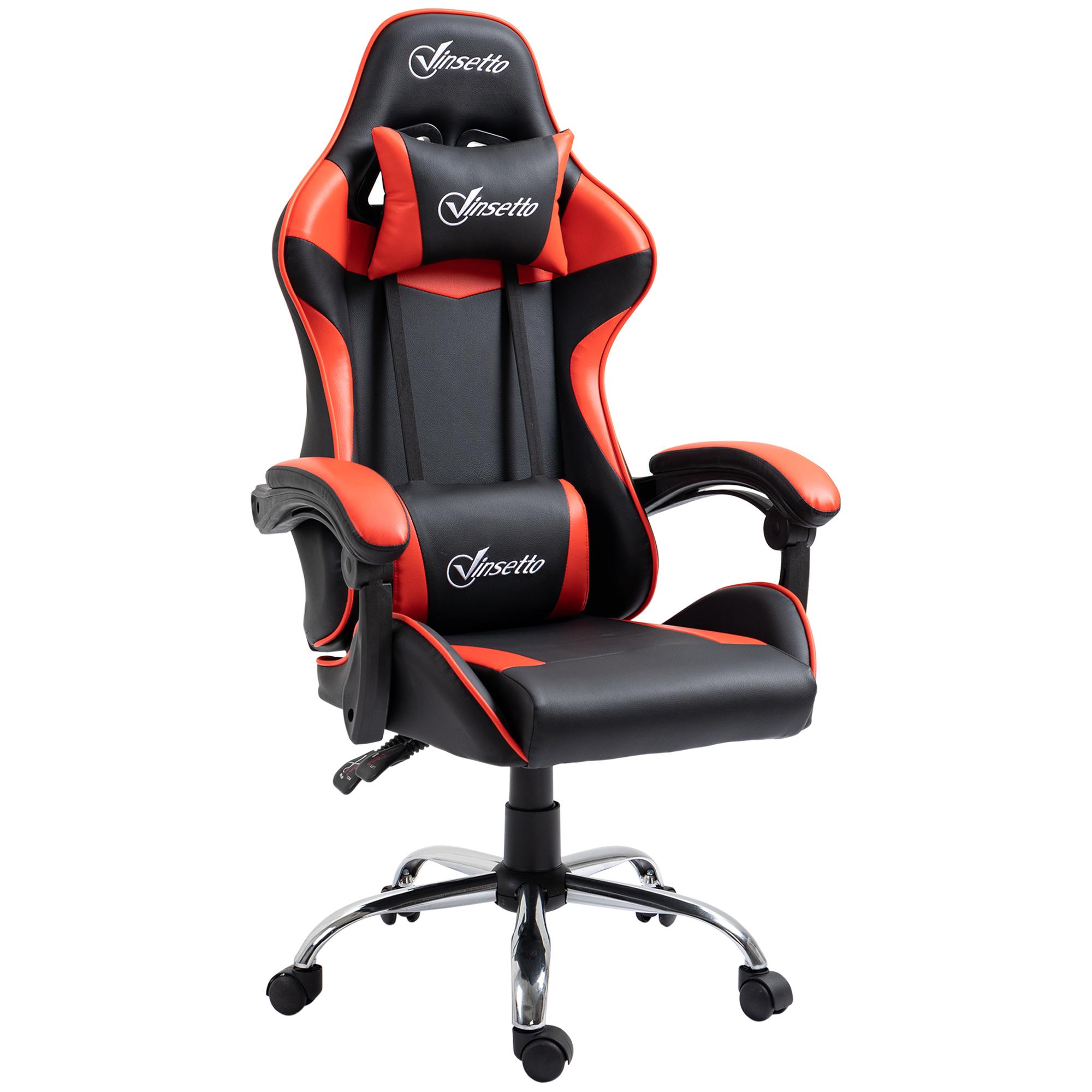 Fauteuil de bureau gamer repose-pied + coussins intégrés rouge noir