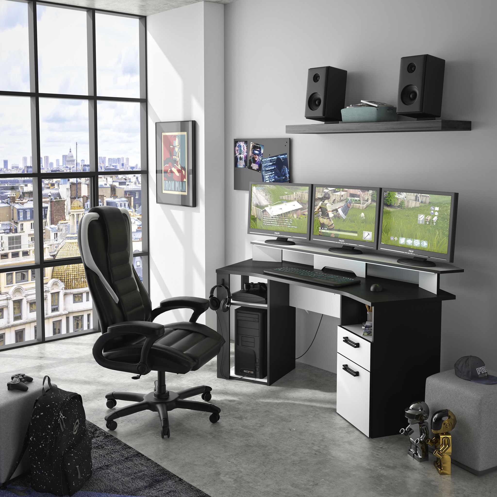 Bureau d'angle avec rangements GAMER pas cher 