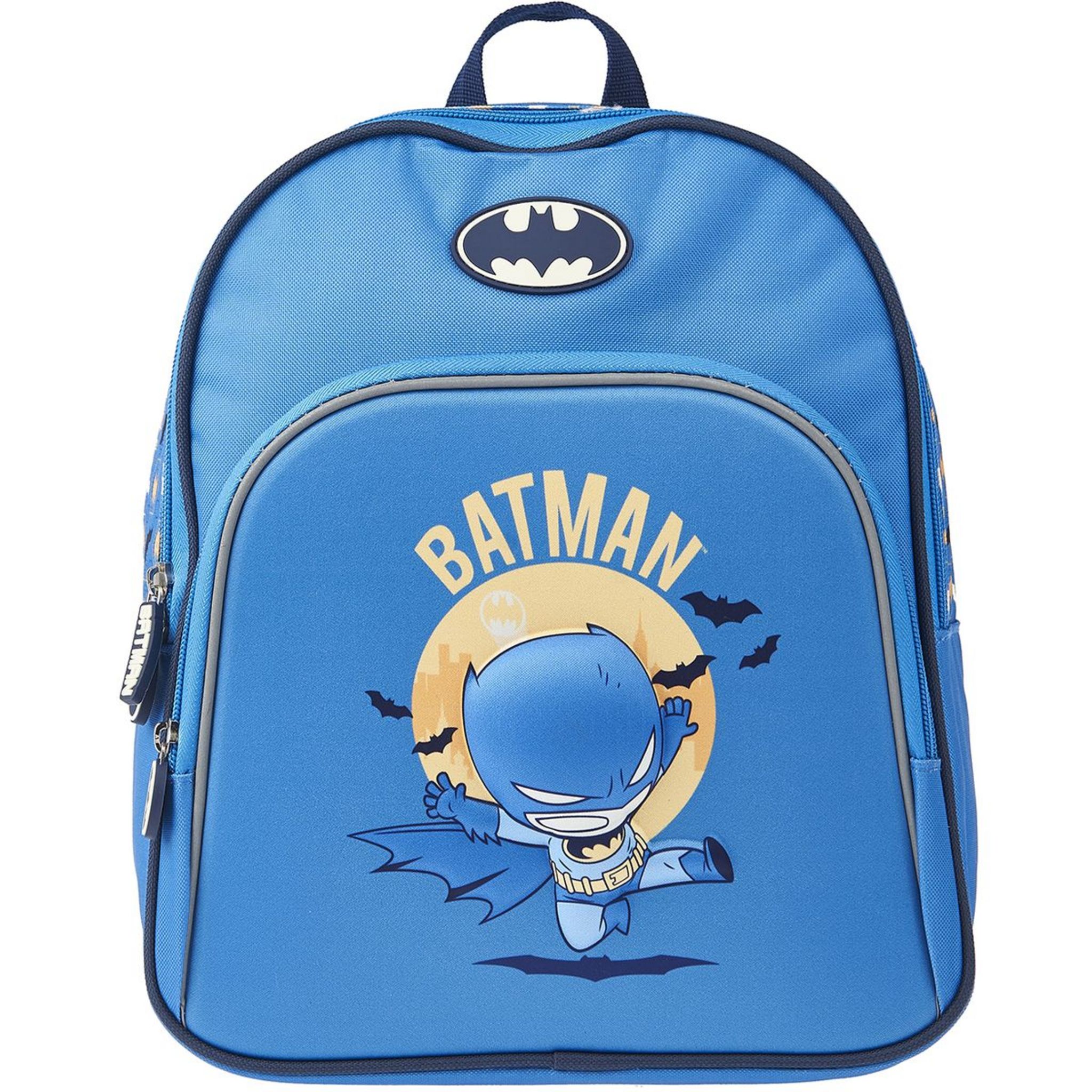 Sac maternelle bleu avec pochette avant Batman