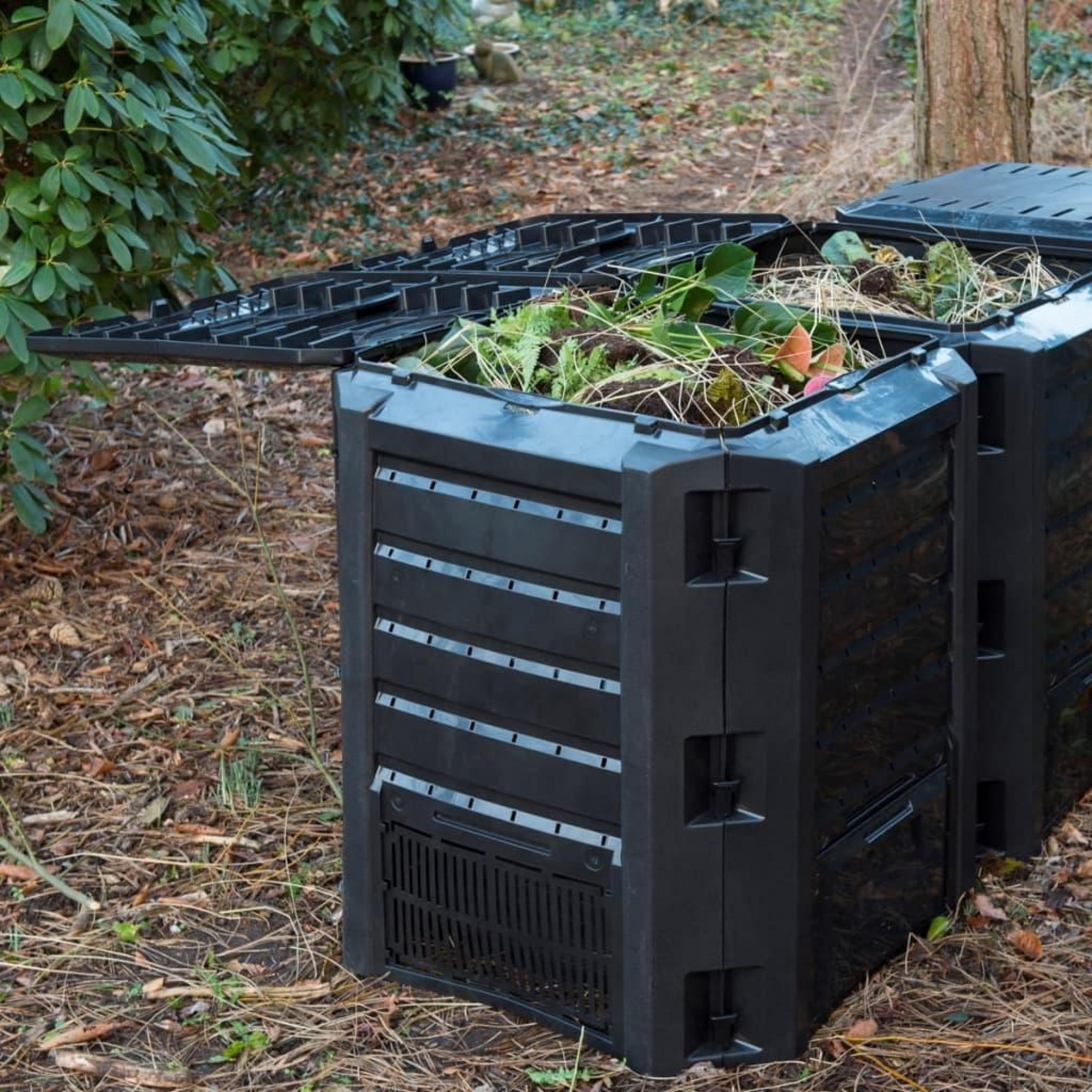 Composteur de jardin - bac à compost pour déchets - rotatif 360° - double  chambre 130 L - acier PP vert noir