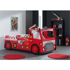 Vipack Lit enfant voiture camion POMPIER 90X200cm+leds