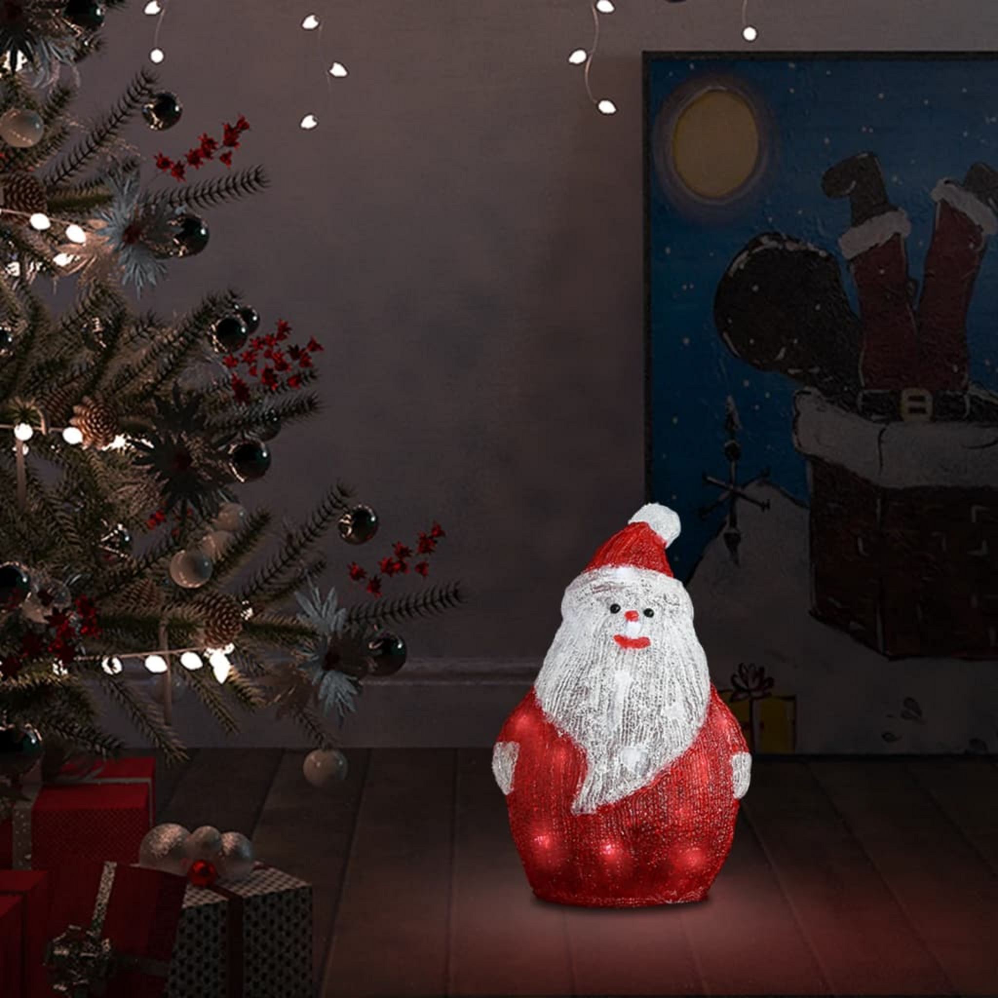 Père Noel acrylique lumineux 30 LED, Decoration de noel pas cher