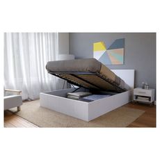 Lit coffre 140 x 190 cm avec tête de lit et sommier COSTA (Blanc)