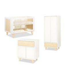Chambre complète lit bébé 60x120 - commode - armoire 2 portes LittleSky by Klups Lydia - Blanc