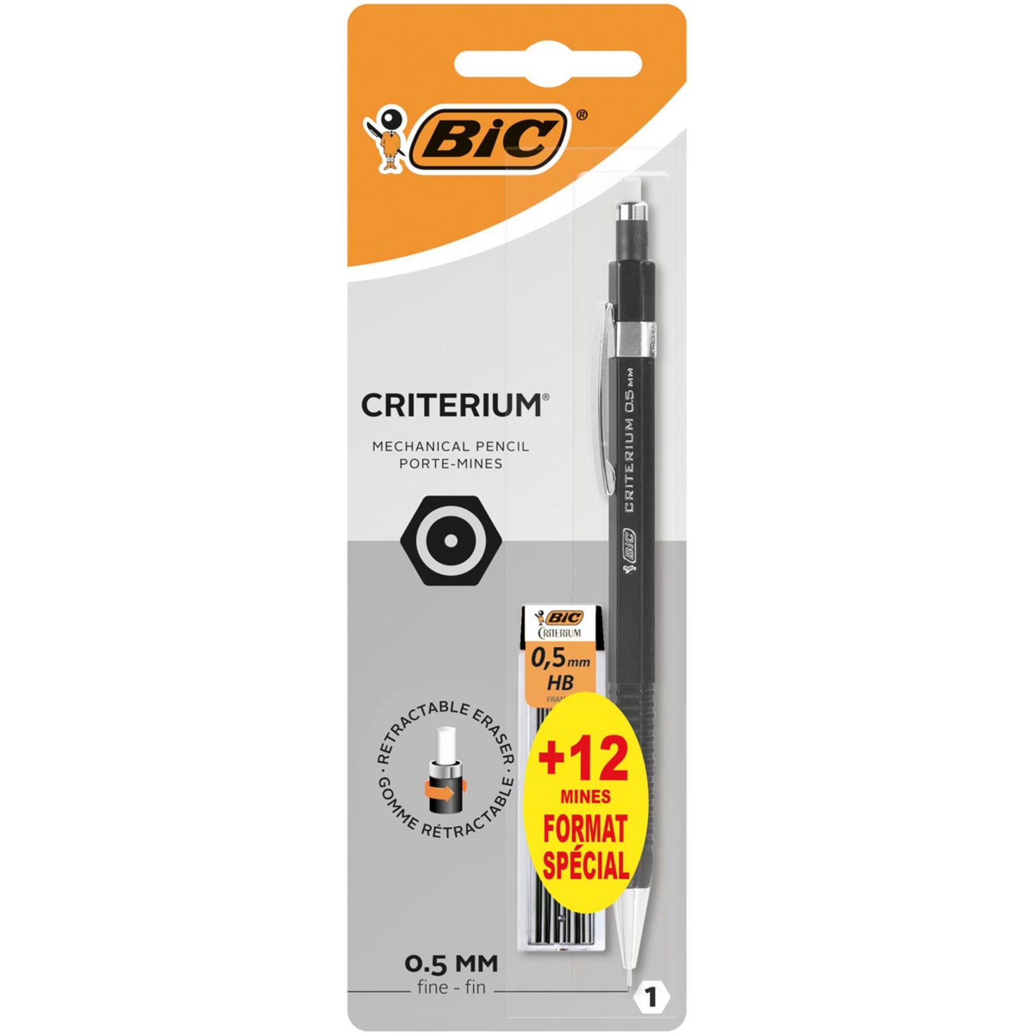 BIC Porte-mines 0,5 mm HB noir CRITERIUM (lot de 1 + étui de 12 mines) pas  cher 