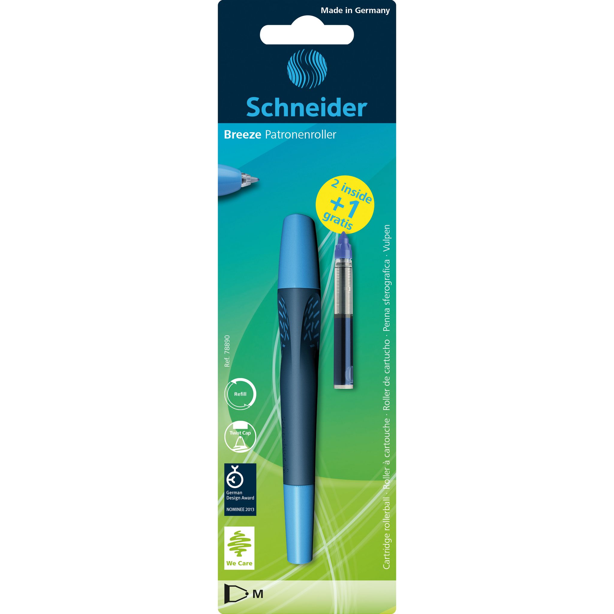 Stylo roller - Rechargeable - Encre bleu - Pointe moyenne - Breeze -  Schneider - Stylo roller gel - Creavea