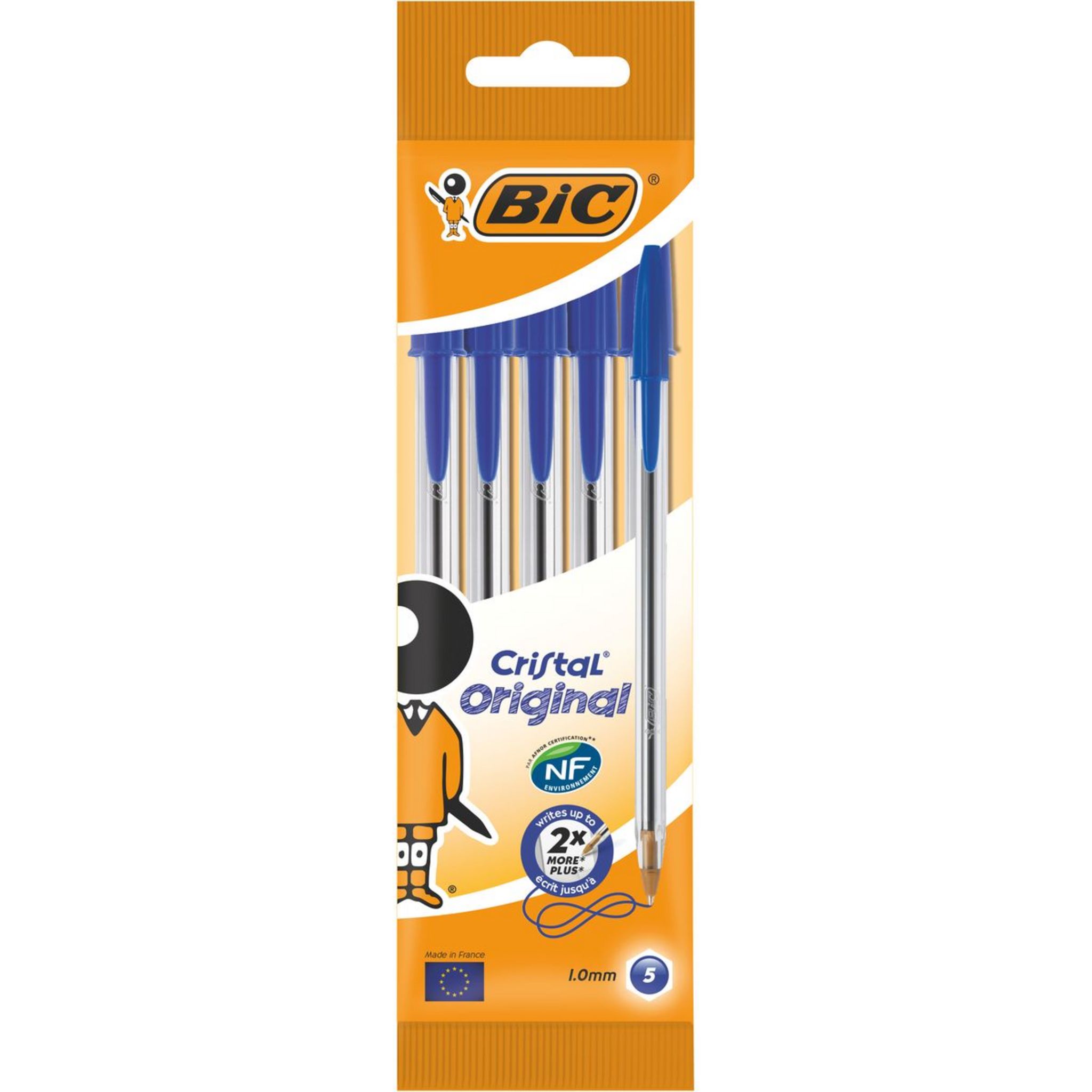 Stylo bille métal BIC Cristal ReNew pointe moyenne Bleu + 2