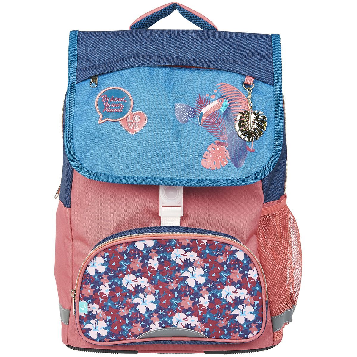 Sac dos 2 compartiments 38 cm bleu et rose Nature Lover