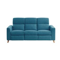 Canapé de relaxation  manuel 3 places en tissu  coloris bleu et pieds bois hêtre BERKAM