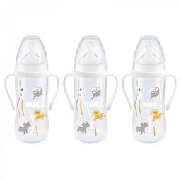 Lot de 3 biberons 3 vitesses col large poignées 300ml +6m lait