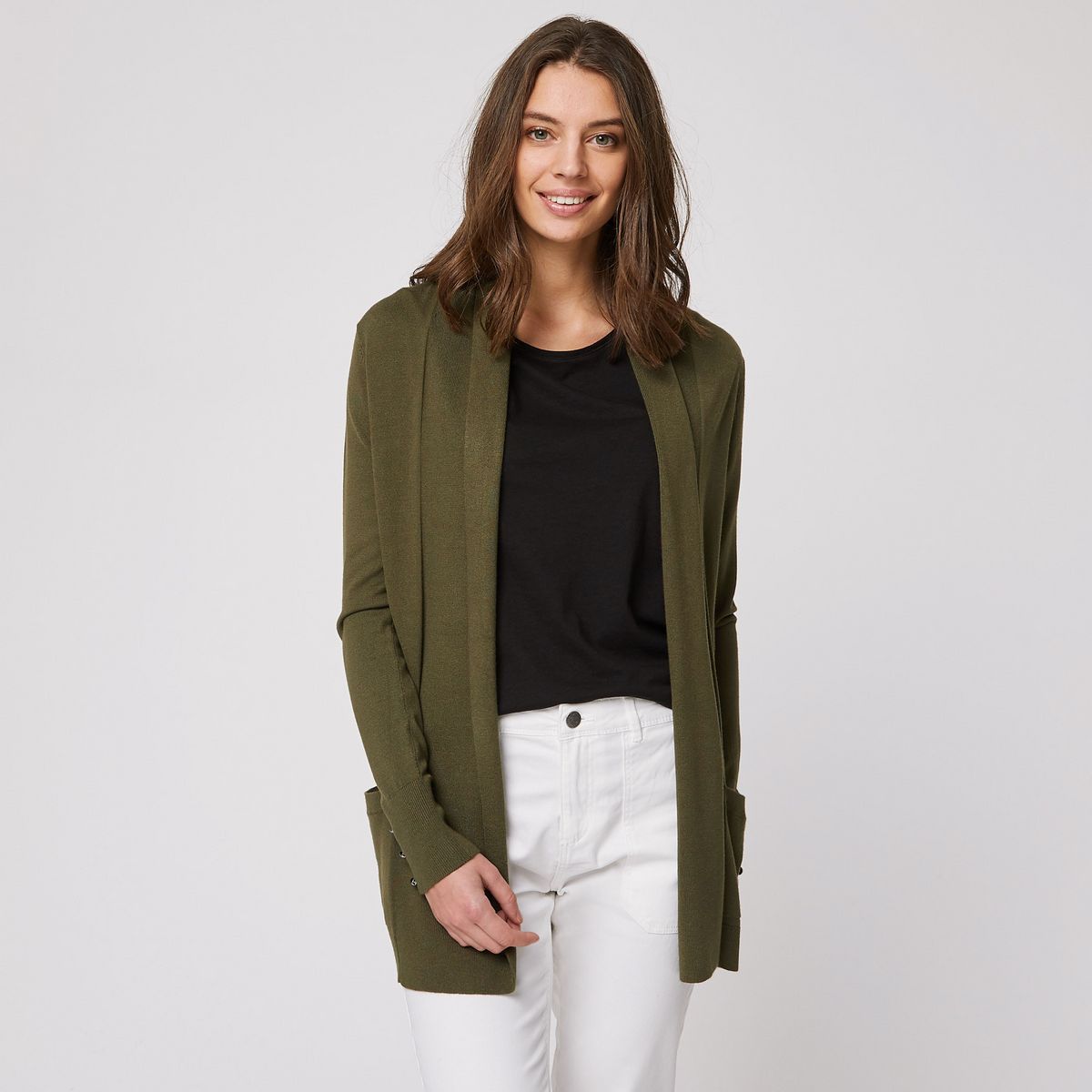 IN EXTENSO Gilet long vert kaki femme pas cher Auchan