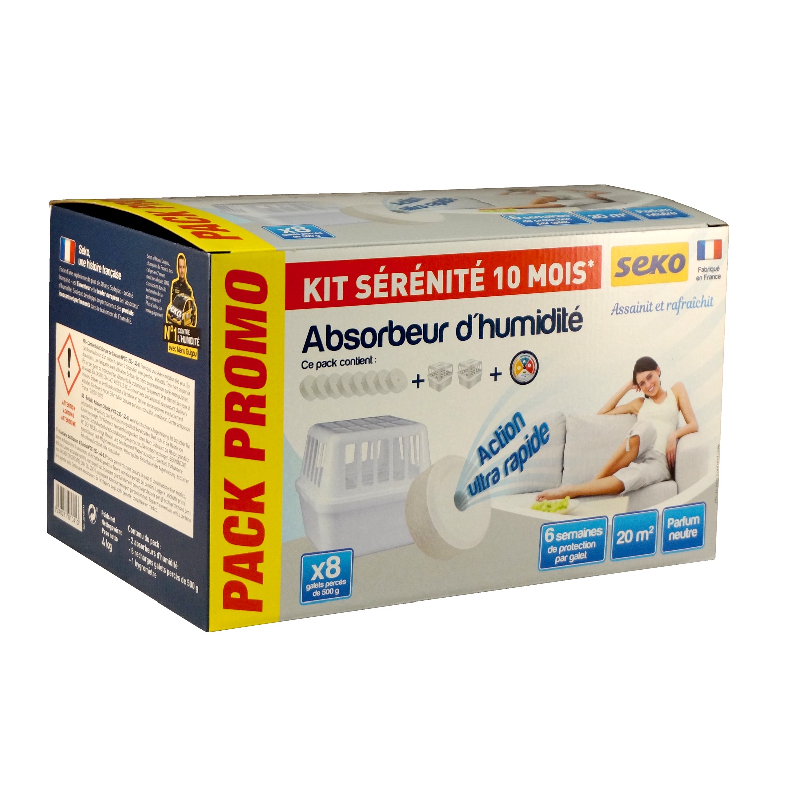 Panier seau Absorbeur d'humidité 1KG avec deux galets de 450g