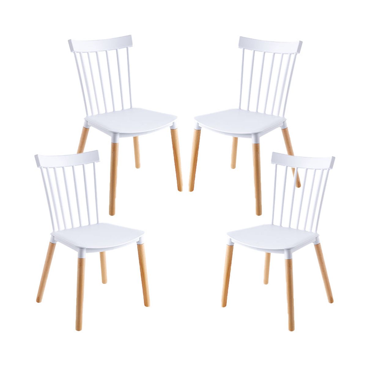 RED DECO Lot de 4 chaises de salle à manger VICTORIA Blanc Bois naturel 56x47x81