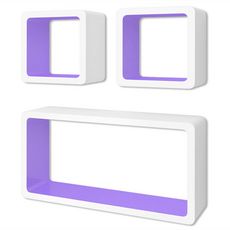 3 Etageres cubes murales et en MDF Blanc-Violet pour DVD/Livres