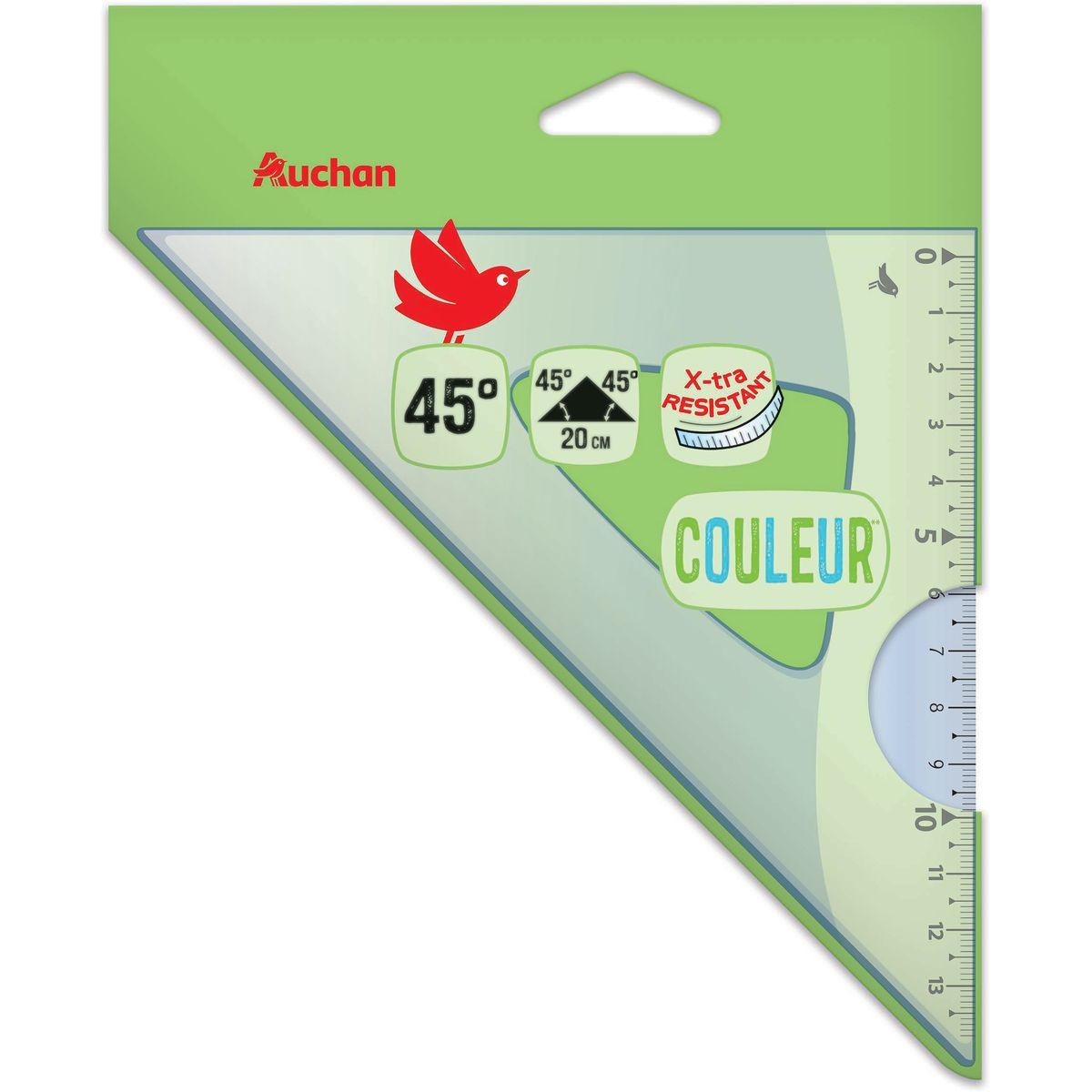 AUCHAN Equerre en plastique incassable 45° 20cm bleu pas cher