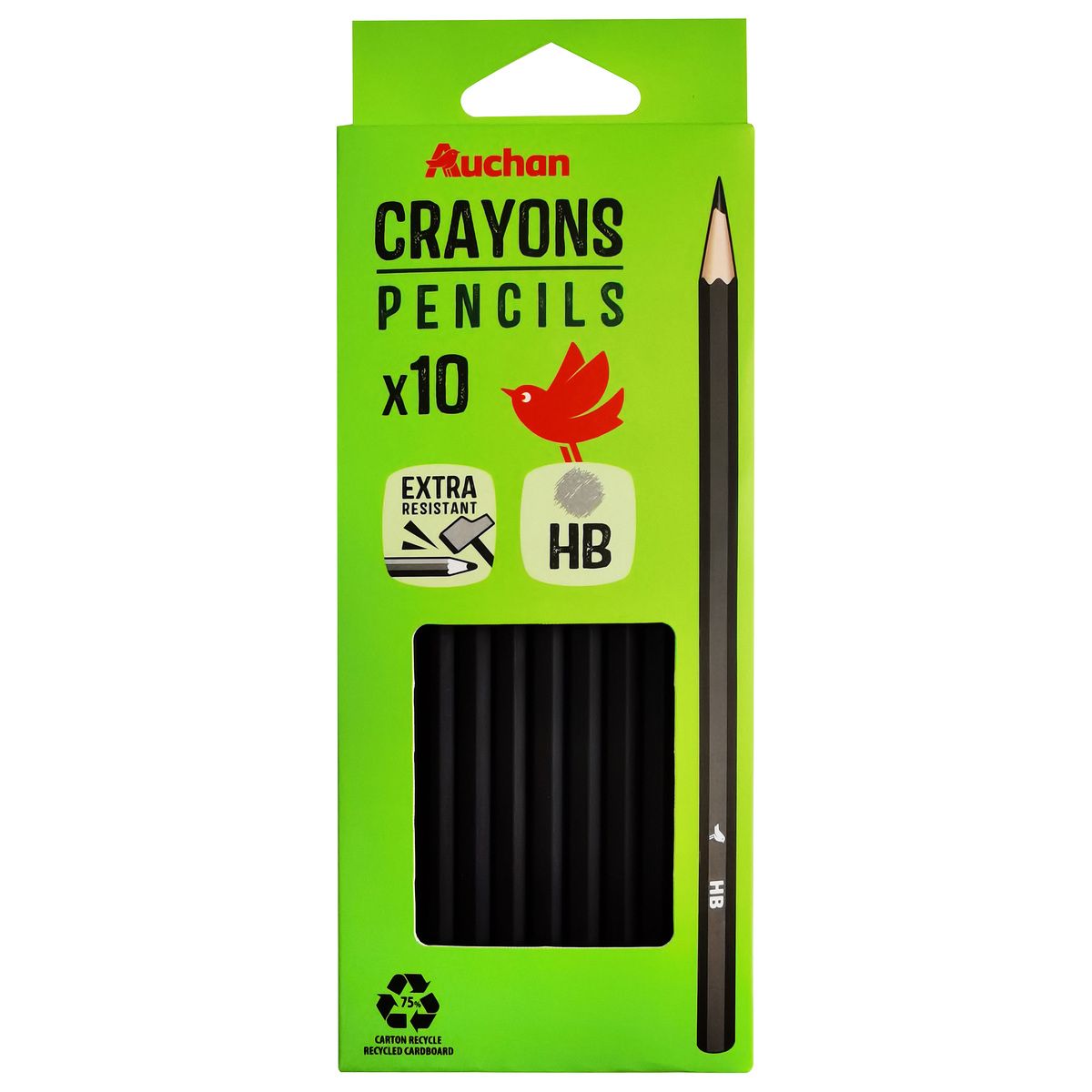 AUCHAN Lot de 10 crayons graphite HB