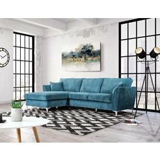 Canapé d'angle gauche MALIA 4 places, confort moelleux, tissu velours (bleu)